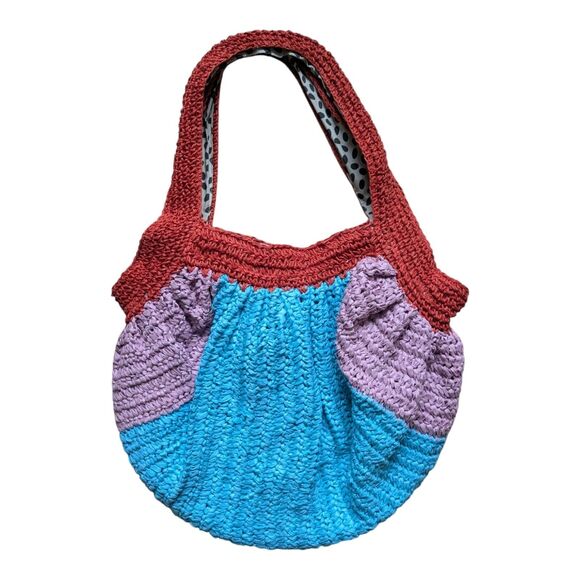 Woven Straw Women's Handbag Tote Multicolored Large Button Clasp Boho Beachy VTG - Picture 2 of 5